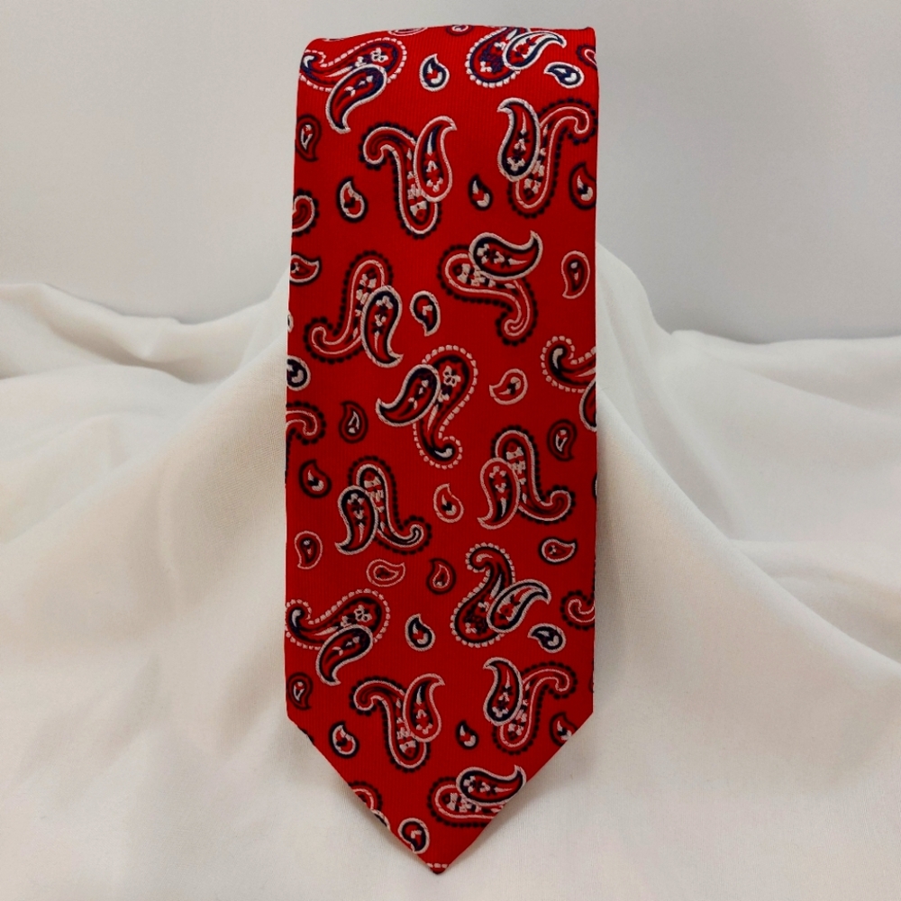 JOS. A. BANK Executive Collection Mens 100% Silk Necktie PAISLEY Red/Navy EUC
